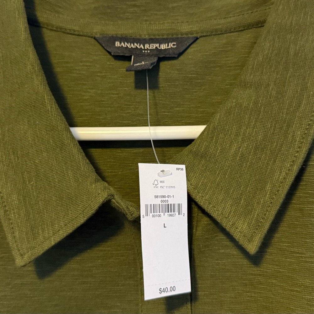 NWT Banana Republic Factory Olive Button Down Sleeveless Polo - Picture 3 of 4